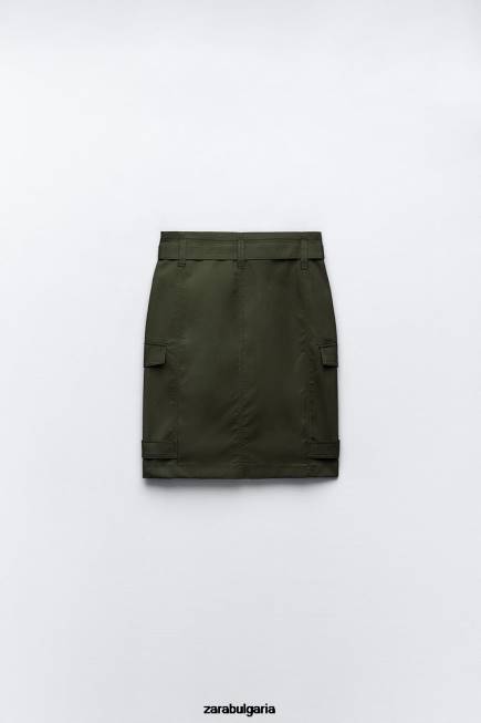 Zara облекло 66FT655 Жени миди пола с джоб средно каки