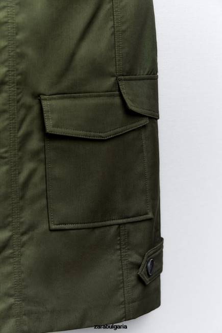 Zara облекло 66FT655 Жени миди пола с джоб средно каки