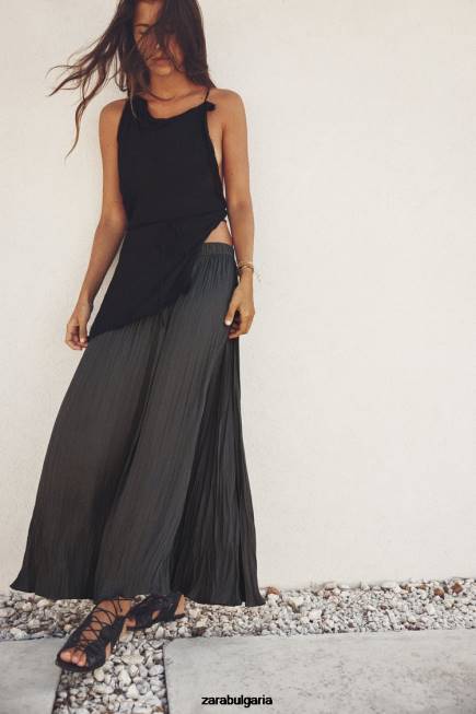 Zara облекло 66FT657 Жени плисирана миди пола сиво