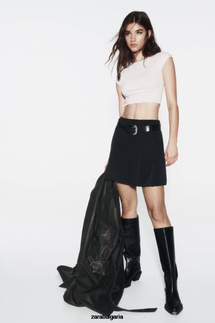 Zara облекло 66FT659 Жени мини пола с плисета черен