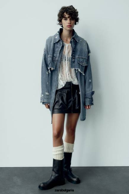 Zara облекло 66FT662 Жени пола с джоб от изкуствена кожа черен