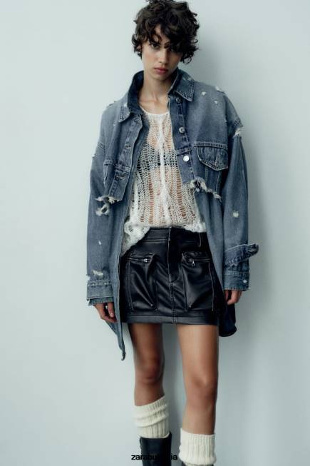 Zara облекло 66FT662 Жени пола с джоб от изкуствена кожа черен