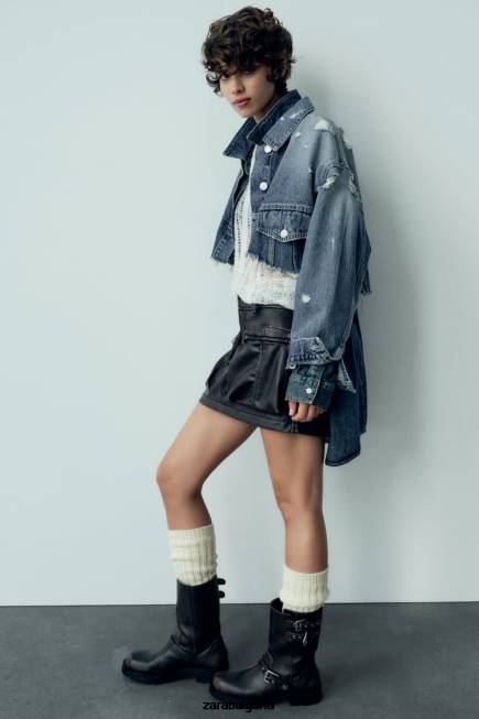 Zara облекло 66FT662 Жени пола с джоб от изкуствена кожа черен