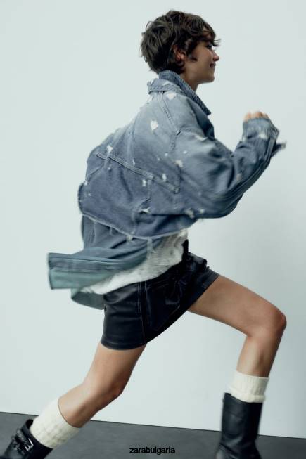 Zara облекло 66FT662 Жени пола с джоб от изкуствена кожа черен