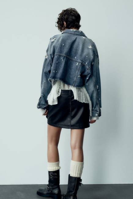 Zara облекло 66FT662 Жени пола с джоб от изкуствена кожа черен