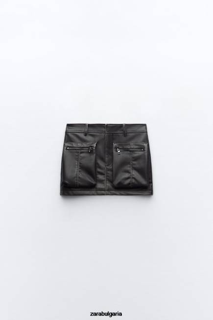 Zara облекло 66FT662 Жени пола с джоб от изкуствена кожа черен