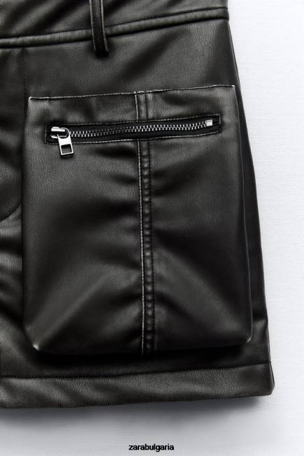 Zara облекло 66FT662 Жени пола с джоб от изкуствена кожа черен