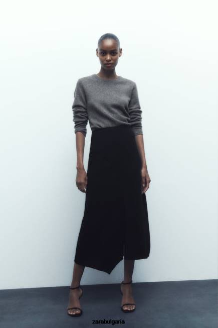 Zara облекло 66FT664 Жени асиметрична миди пола черен