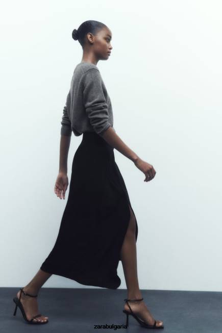 Zara облекло 66FT664 Жени асиметрична миди пола черен