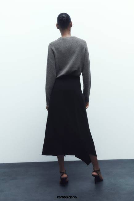 Zara облекло 66FT664 Жени асиметрична миди пола черен