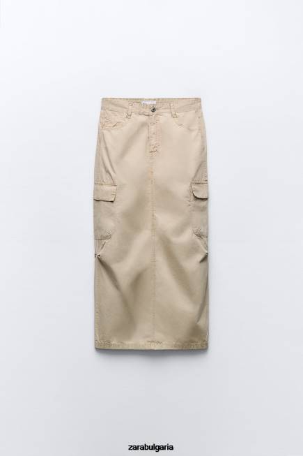 Zara облекло 66FT665 Жени миди карго пола лека камила