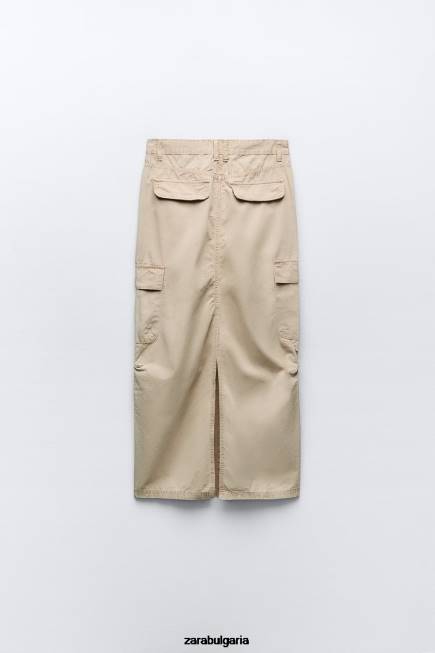 Zara облекло 66FT665 Жени миди карго пола лека камила