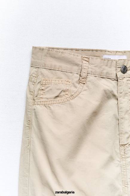 Zara облекло 66FT665 Жени миди карго пола лека камила