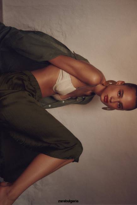 Zara облекло 66FT674 Жени дълга пола със сатенен ефект каки