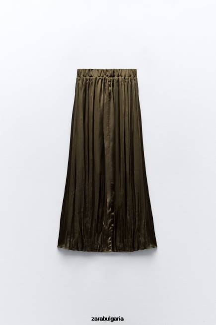 Zara облекло 66FT674 Жени дълга пола със сатенен ефект каки