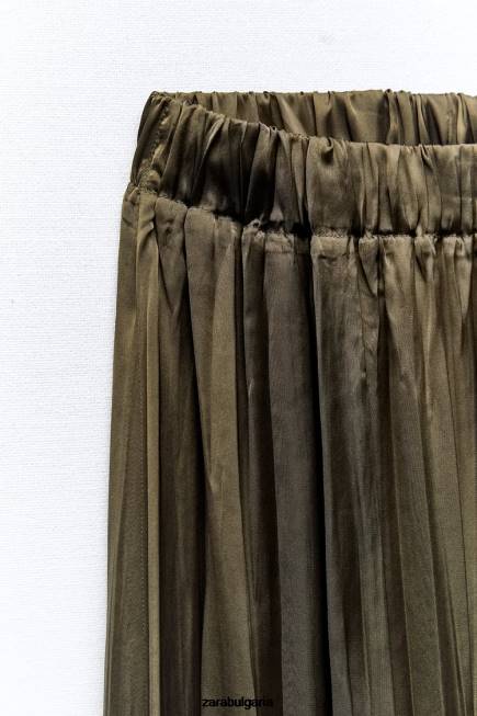 Zara облекло 66FT674 Жени дълга пола със сатенен ефект каки