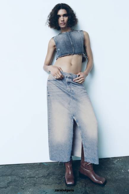 Zara облекло 66FT676 Жени trf дълга дънкова пола син