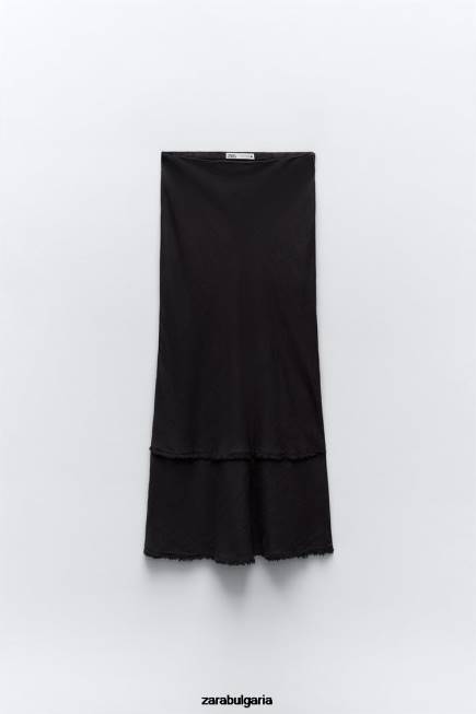 Zara облекло 66FT678 Жени ленена миди пола антрацитно сиво