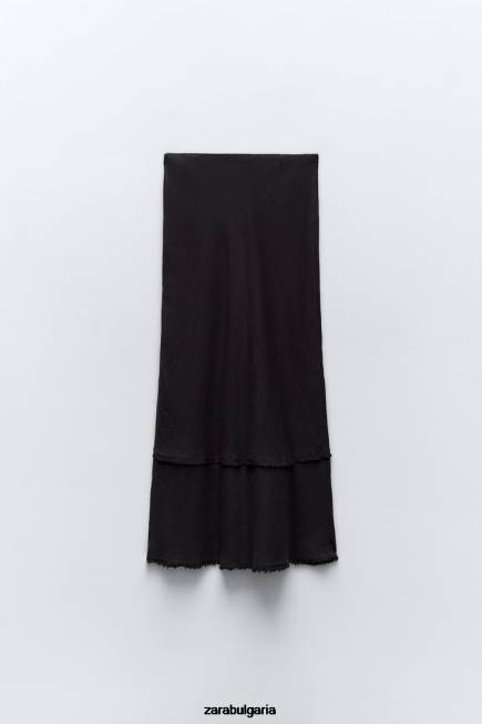 Zara облекло 66FT678 Жени ленена миди пола антрацитно сиво