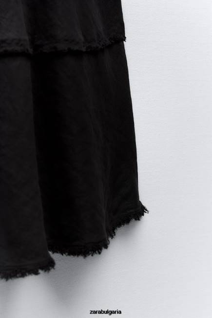 Zara облекло 66FT678 Жени ленена миди пола антрацитно сиво