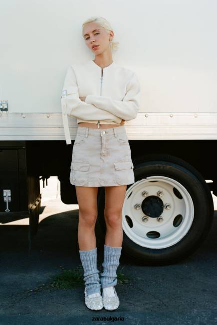 Zara облекло 66FT680 Жени карго мини пола лека камила