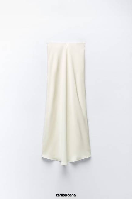 Zara облекло 66FT681 Жени миди пола със сатенен ефект екрю