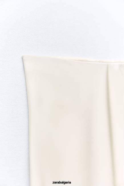 Zara облекло 66FT681 Жени миди пола със сатенен ефект екрю