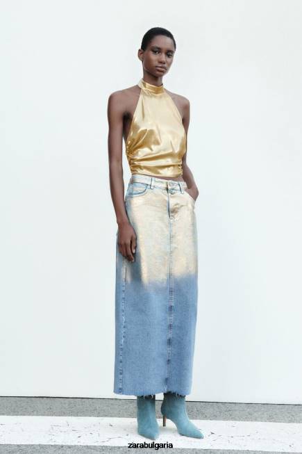 Zara облекло 66FT682 Жени z1975 метална дънкова пола средно синьо