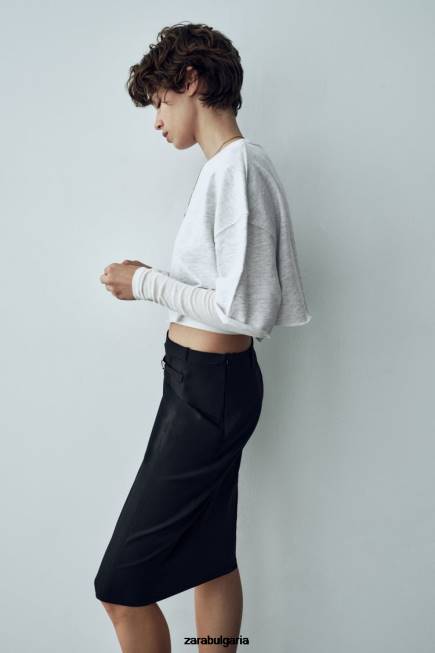 Zara облекло 66FT685 Жени миди пола с колан черен