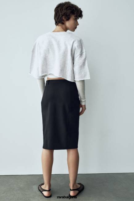 Zara облекло 66FT685 Жени миди пола с колан черен