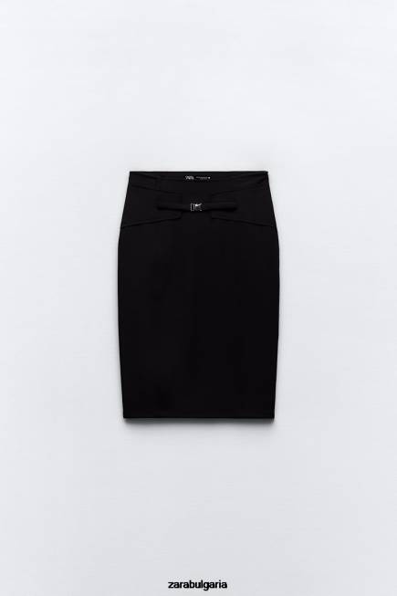 Zara облекло 66FT685 Жени миди пола с колан черен