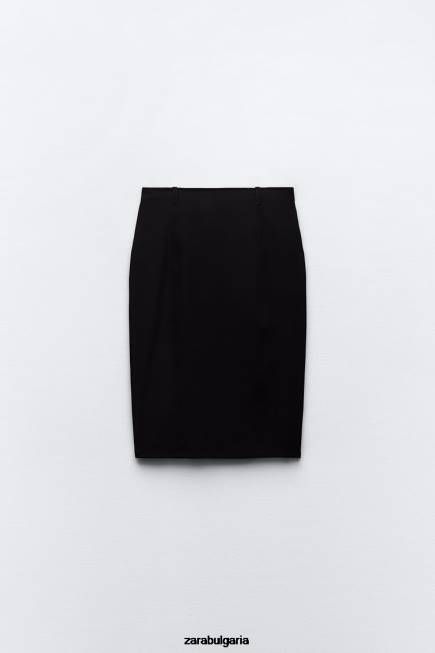 Zara облекло 66FT685 Жени миди пола с колан черен