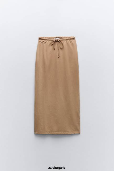 Zara облекло 66FT686 Жени миди пола с изпран ефект светлокафяво