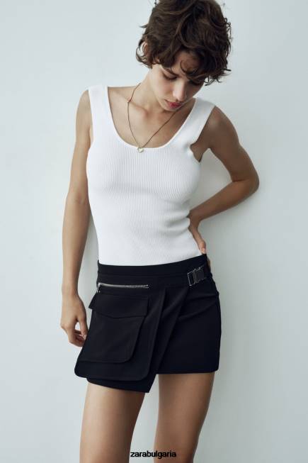 Zara облекло 66FT687 Жени пола с асиметричен джоб черен