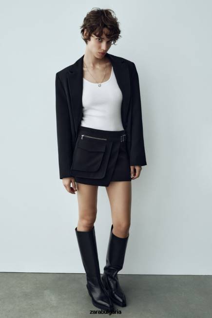 Zara облекло 66FT687 Жени пола с асиметричен джоб черен