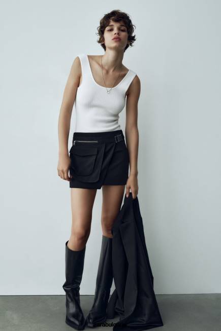 Zara облекло 66FT687 Жени пола с асиметричен джоб черен