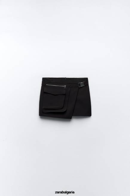 Zara облекло 66FT687 Жени пола с асиметричен джоб черен