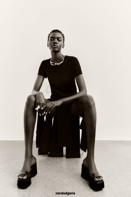 Zara облекло 66FT690 Жени миди пола с ленти черен