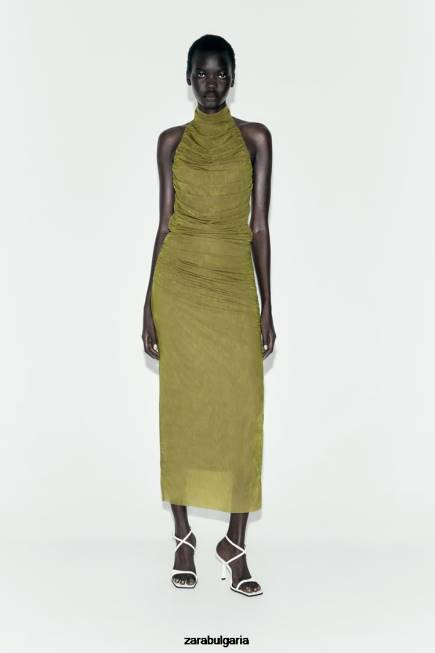 Zara облекло 66FT692 Жени миди пола от органза светло зелено