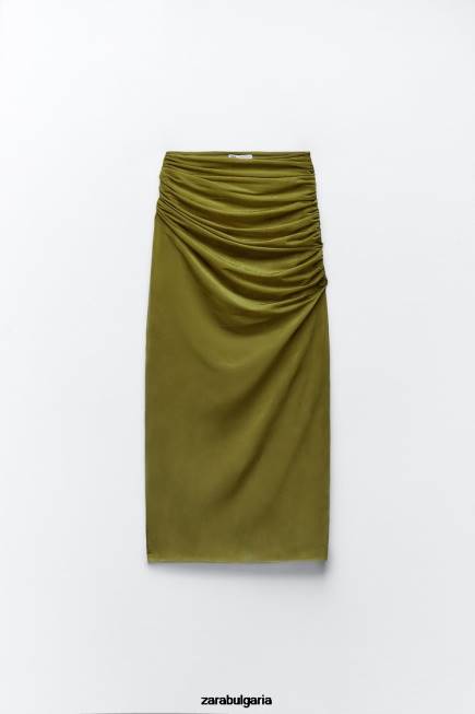 Zara облекло 66FT692 Жени миди пола от органза светло зелено