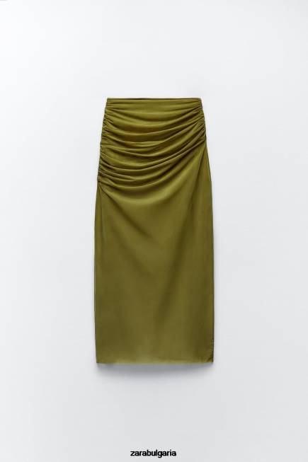 Zara облекло 66FT692 Жени миди пола от органза светло зелено