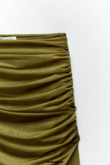 Zara облекло 66FT692 Жени миди пола от органза светло зелено