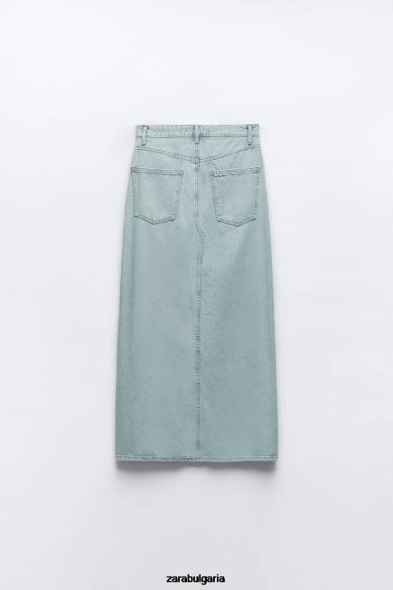 Zara облекло 66FT693 Жени z1975 дънкова миди пола с предна цепка сиво