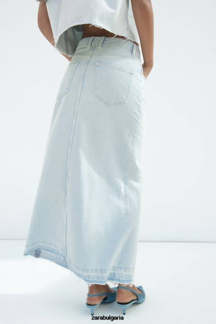 Zara облекло 66FT695 Жени z1975 дънкова миди пола с цепка светло синьо