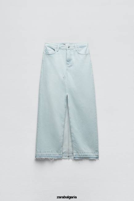 Zara облекло 66FT695 Жени z1975 дънкова миди пола с цепка светло синьо
