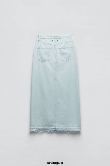 Zara облекло 66FT695 Жени z1975 дънкова миди пола с цепка светло синьо