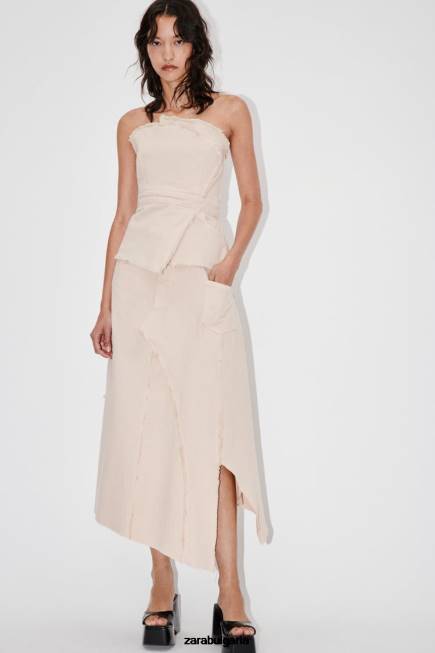 Zara облекло 66FT698 Жени zw протрита асиметрична пола пясък