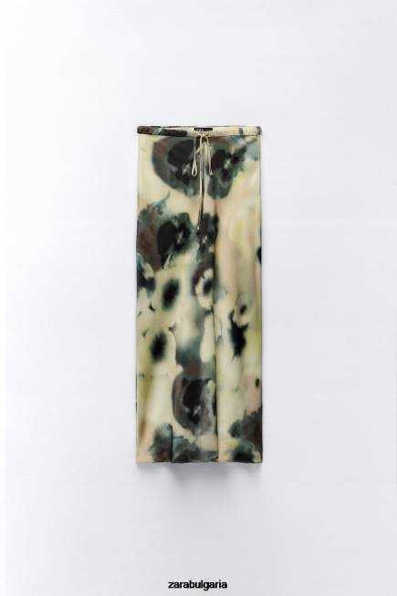 Zara облекло 66FT701 Жени миди пола със сатенен ефект с щампа за вратовръзка многоцветен