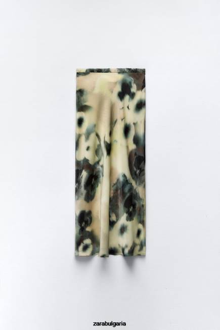 Zara облекло 66FT701 Жени миди пола със сатенен ефект с щампа за вратовръзка многоцветен