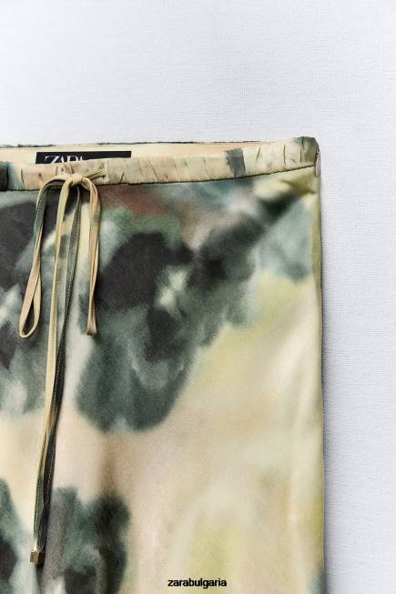 Zara облекло 66FT701 Жени миди пола със сатенен ефект с щампа за вратовръзка многоцветен